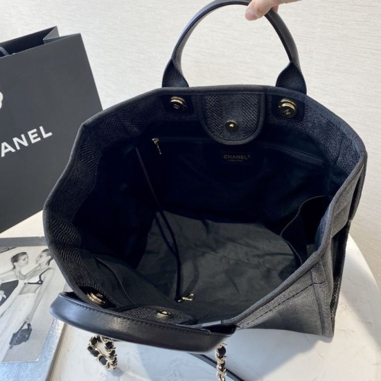 Fake Deauville Mixed Fibers With Pearl Shopping Bag A66941 Black Replica Fake Deauville Mixed Fibers With Pearl Shopping Bag A66941 Black Replica