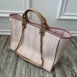 Replica Deauville Mixed Fibers With Pearl Shopping Bag A66941 Rosa