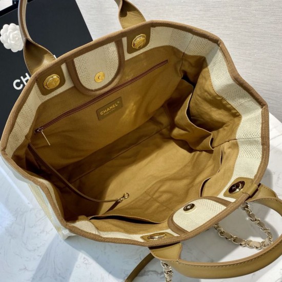 Replica Deauville Mixed Fibers With Pearl Shopping Bag A66941 Brown Replica Deauville Mixed Fibers With Pearl Shopping Bag A66941 Brown