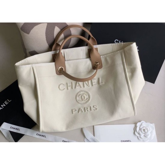 Fake Pearl Logo Deauville Shopping Tote Bag A66941 Beige Replica Fake Pearl Logo Deauville Shopping Tote Bag A66941 Beige Replica