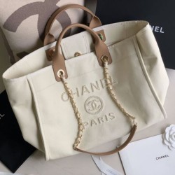 Fake Pearl Logo Deauville Shopping Tote Bag A66941 Beige Replica