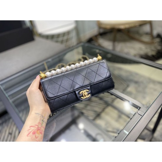 Fake Pearl Short Handle With Chain Clutch AP1001 Black Replica Replica Pearl Short Handle With Chain Clutch AP1001 Black