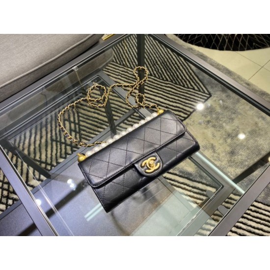 Fake Pearl Short Handle With Chain Clutch AP1001 Black Replica Replica Pearl Short Handle With Chain Clutch AP1001 Black