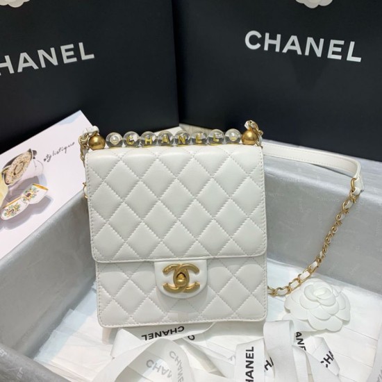 Replica Logo Pearl Handle Bag AS0584 White Replica Logo Pearl Handle Bag AS0584 White