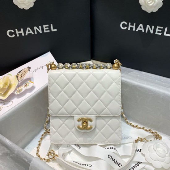 Replica Logo Pearl Handle Bag AS0584 White Replica Logo Pearl Handle Bag AS0584 White