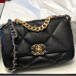 Fake Large 19 Wool Tweed Flap Bag AS1162 AS1160 Black Replica
