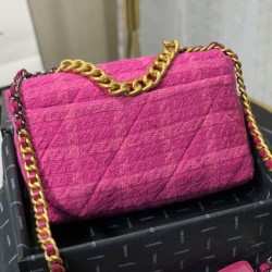 Fake Large 19 Wool Tweed Flap Bag AS1162 Red Replica