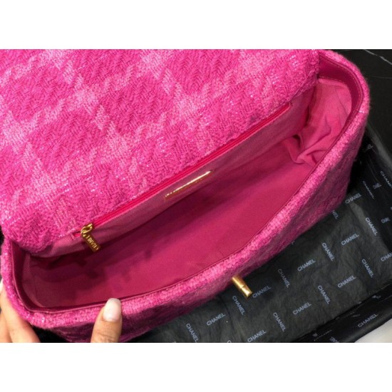Fake Large 19 Wool Tweed Flap Bag AS1162 Red Replica