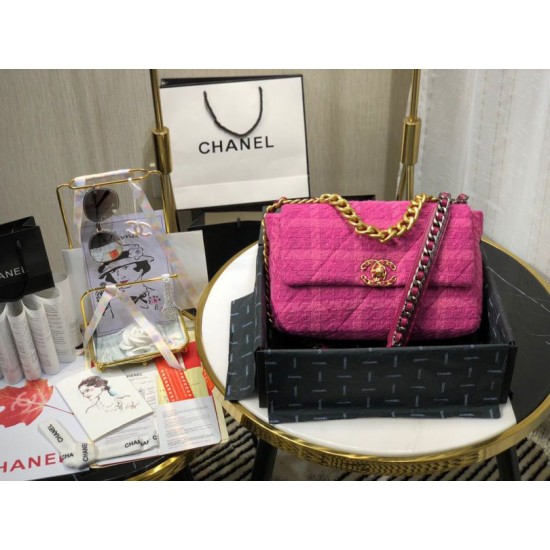 Fake Large 19 Wool Tweed Flap Bag AS1162 Red Replica