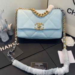 Replica Large 19 Wool Tweed Flap Bag AS1162 AS1160 Sky Blue