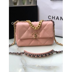 Replica Medium 19 Denim Fabric Tweed Flap Bag AS1160 Pink