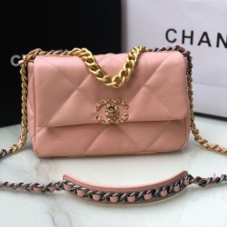 Replica Medium 19 Denim Fabric Tweed Flap Bag AS1160 Pink