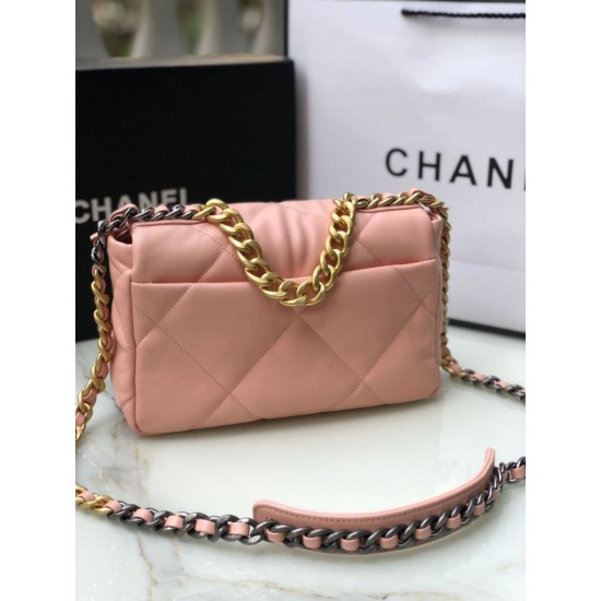 Replica Medium 19 Denim Fabric Tweed Flap Bag AS1160 Pink