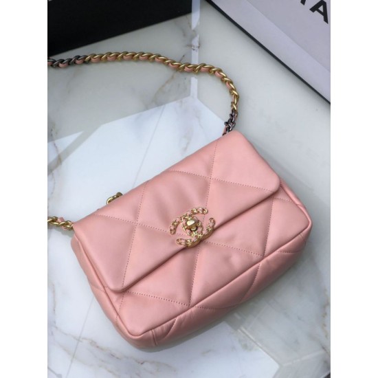Replica Medium 19 Denim Fabric Tweed Flap Bag AS1160 Pink