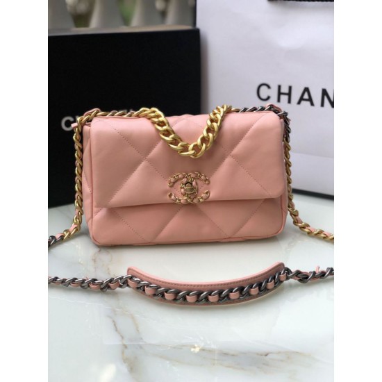 Replica Medium 19 Denim Fabric Tweed Flap Bag AS1160 Pink