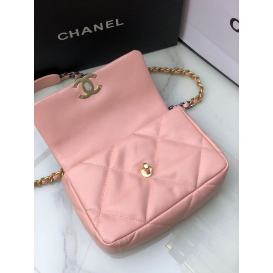 Replica Medium 19 Denim Fabric Tweed Flap Bag AS1160 Pink