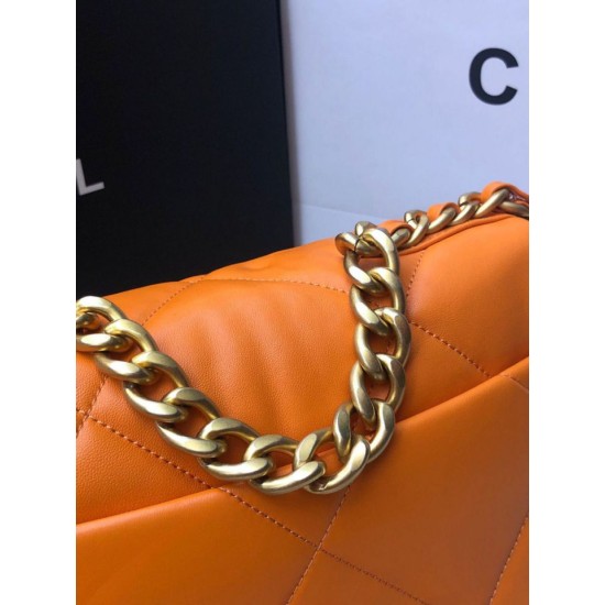 Replica Medium 19 Denim Fabric Tweed Flap Bag AS1160 Orange