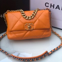 Replica Medium 19 Denim Fabric Tweed Flap Bag AS1160 Orange