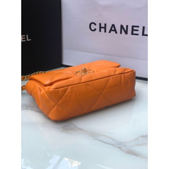 Replica Medium 19 Denim Fabric Tweed Flap Bag AS1160 Orange