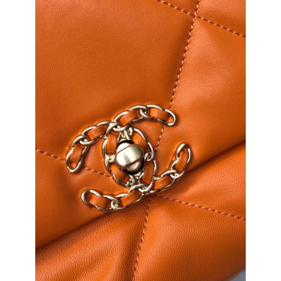 Replica Medium 19 Denim Fabric Tweed Flap Bag AS1160 Orange