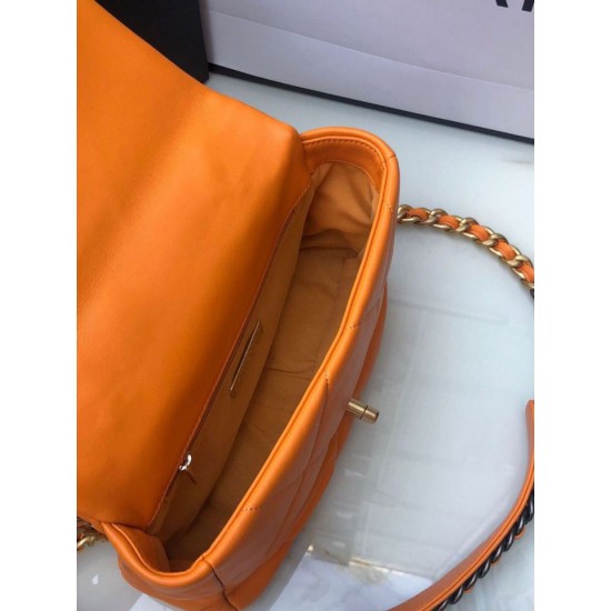 Replica Medium 19 Denim Fabric Tweed Flap Bag AS1160 Orange