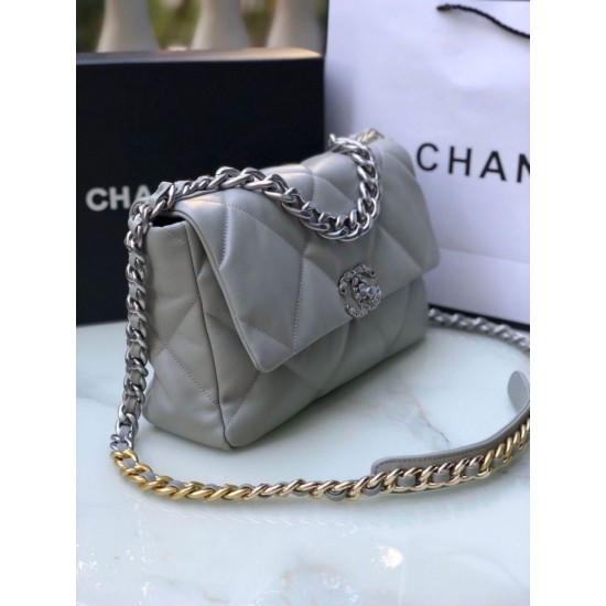 Fake Medium 19 Denim Fabric Tweed Flap Bag AS1160 Gray Replica