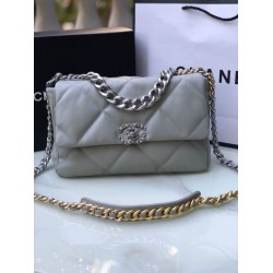 Fake Medium 19 Denim Fabric Tweed Flap Bag AS1160 Gray Replica