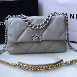 Fake Medium 19 Denim Fabric Tweed Flap Bag AS1160 Gray Replica