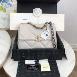 Fake Large 19 Wool Tweed Flap Bag AS1161 AS1160 Beige Replica