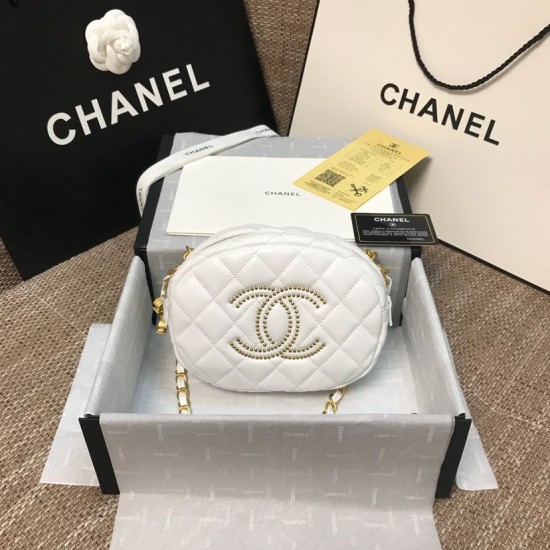Replica Lambskin Studded Logo Camera Case AS1511 White