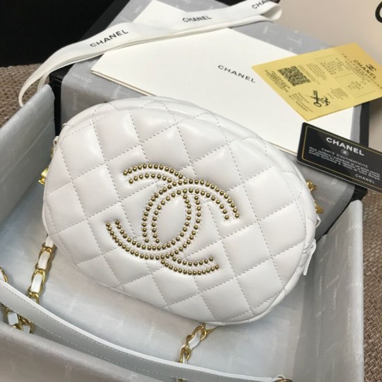 Replica Lambskin Studded Logo Camera Case AS1511 White