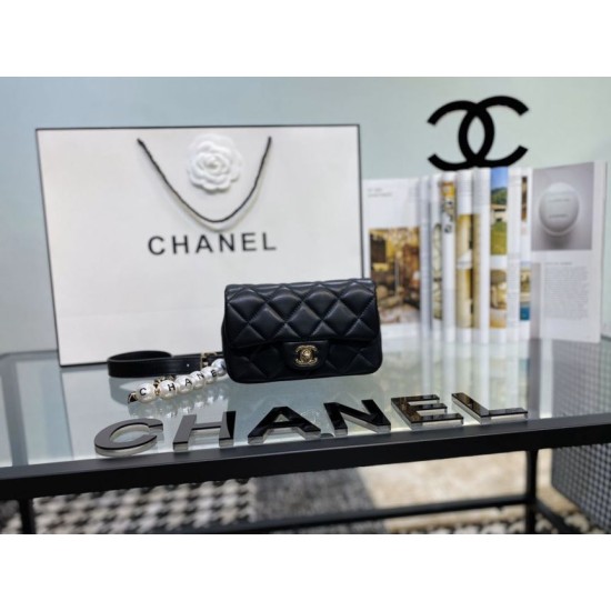 Replica Logo Pearl Chain Bag AS1610 Black