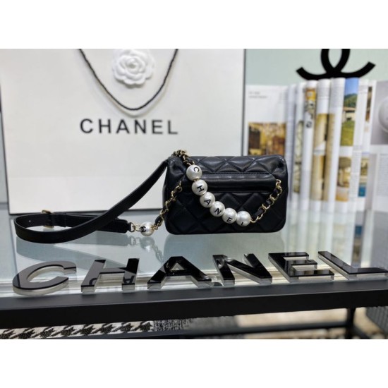 Replica Logo Pearl Chain Bag AS1610 Black