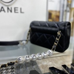 Replica Logo Pearl Chain Bag AS1610 Black