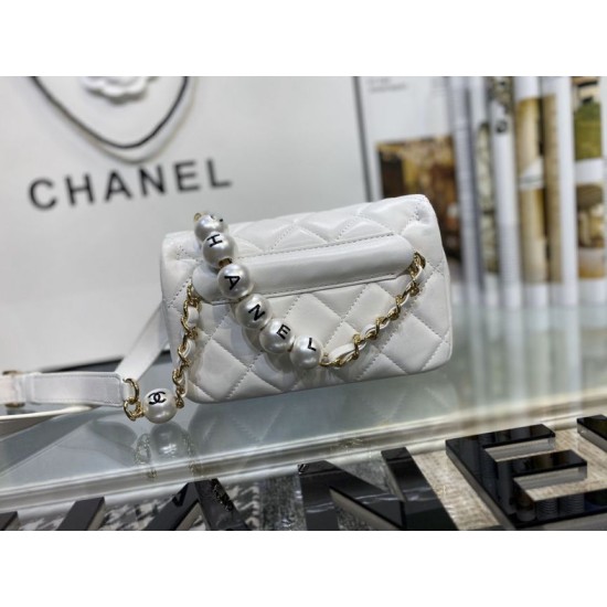 Fake Logo Pearl Chain Bag AS1610 White Replica