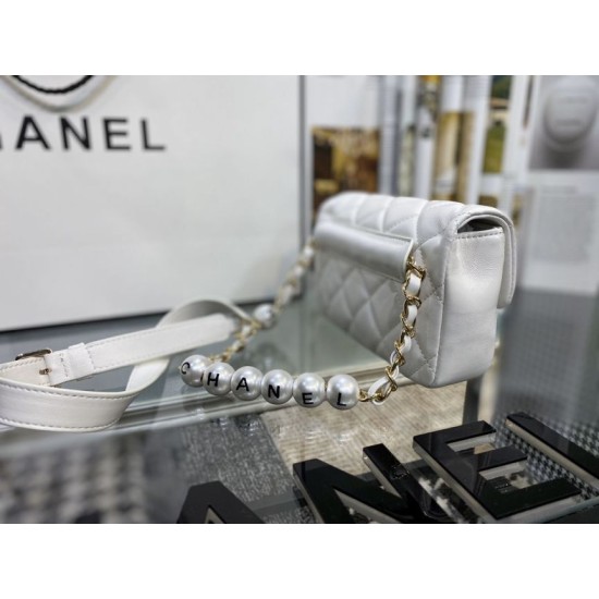 Fake Logo Pearl Chain Bag AS1610 White Replica