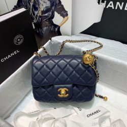 Fake Lambskin Flap Bag AS1786 Dark Blue Replica