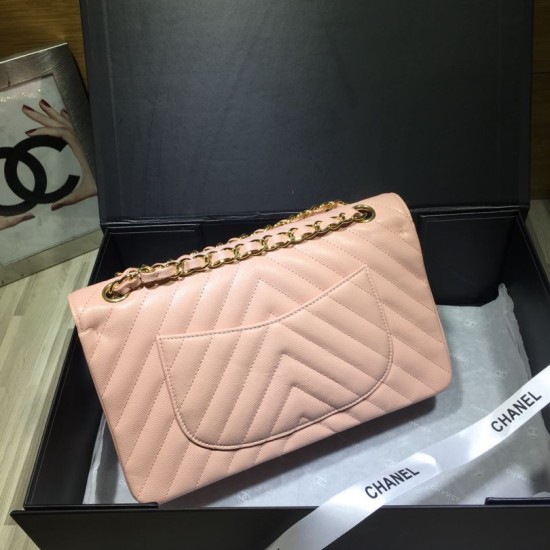 Replica Medium Chevron Grain Embossed Calfskin Bag A01112 Pink