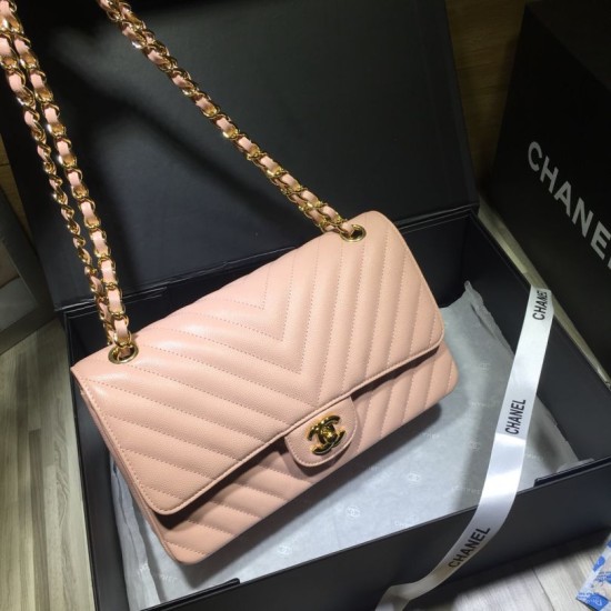 Replica Medium Chevron Grain Embossed Calfskin Bag A01112 Pink