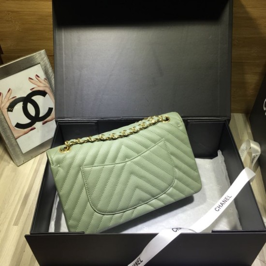 Replica Medium Chevron Grain Embossed Calfskin Bag A01112 Light Green