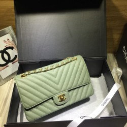 Replica Medium Chevron Grain Embossed Calfskin Bag A01112 Light Green