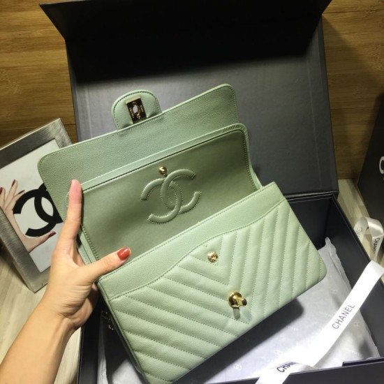 Replica Medium Chevron Grain Embossed Calfskin Bag A01112 Light Green