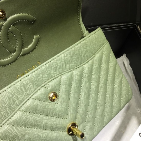 Replica Medium Chevron Grain Embossed Calfskin Bag A01112 Light Green