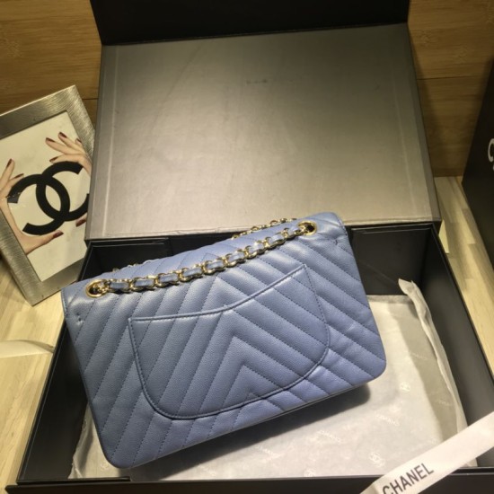 Fake Medium Chevron Grain Embossed Calfskin Bag A01112 Blue Replica