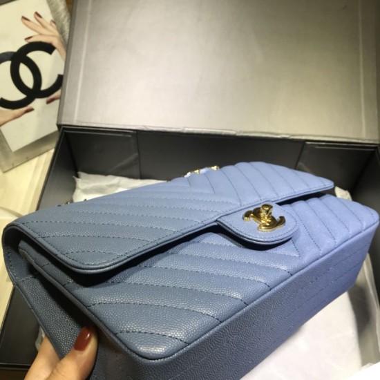 Fake Medium Chevron Grain Embossed Calfskin Bag A01112 Blue Replica