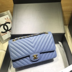 Fake Medium Chevron Grain Embossed Calfskin Bag A01112 Blue Replica
