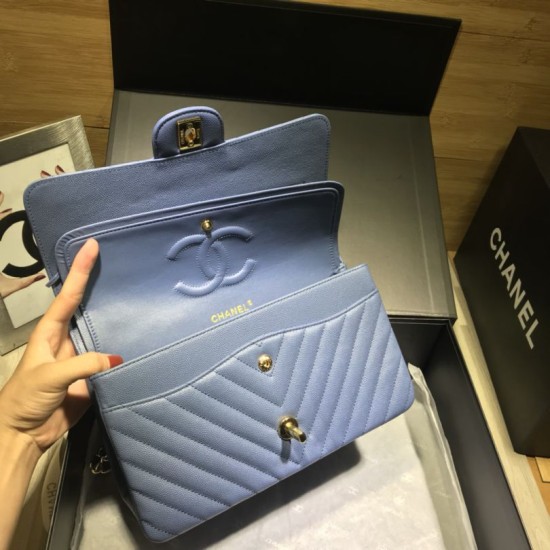 Fake Medium Chevron Grain Embossed Calfskin Bag A01112 Blue Replica