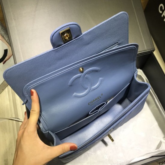 Fake Medium Chevron Grain Embossed Calfskin Bag A01112 Blue Replica