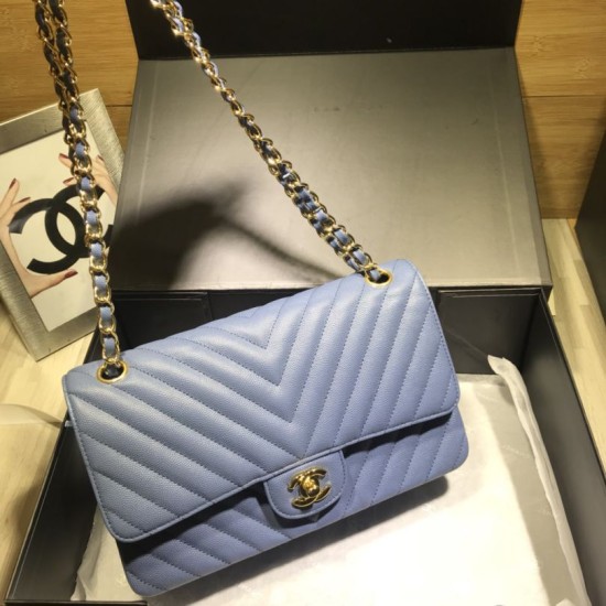 Fake Medium Chevron Grain Embossed Calfskin Bag A01112 Blue Replica