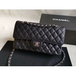 Fake Medium Classic Caviar Flap Bag A1112 Black Siliver / Gold Hardware Replica